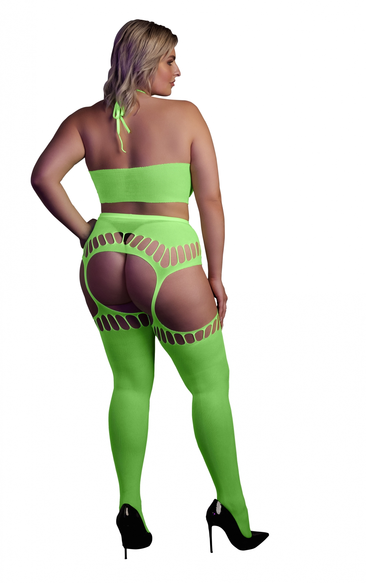 Эротическое топ в комлекте с чулками two piece with crop top and stockings - green - xl/xxxxl в Севастополе