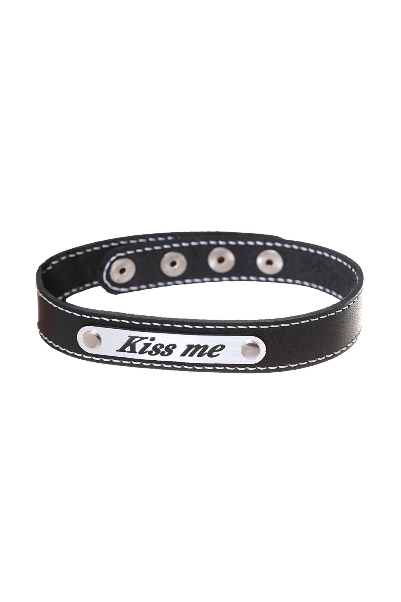 чокер штучки-дрючки «kiss me» с белой строчкой, кожанный, чёрный в Севастополе