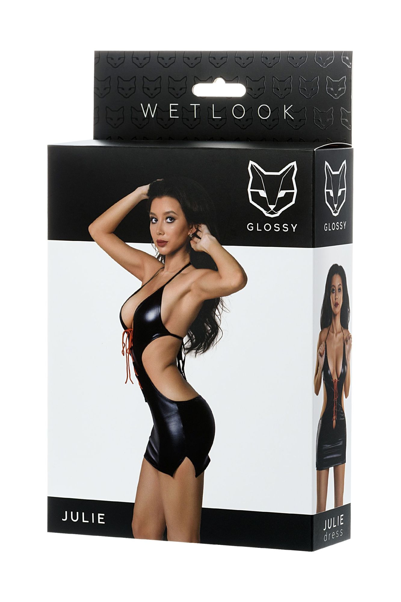 Эротическое платье glossy julie из материала wetlook с красной шнуровкой, черный, м в Севастополе