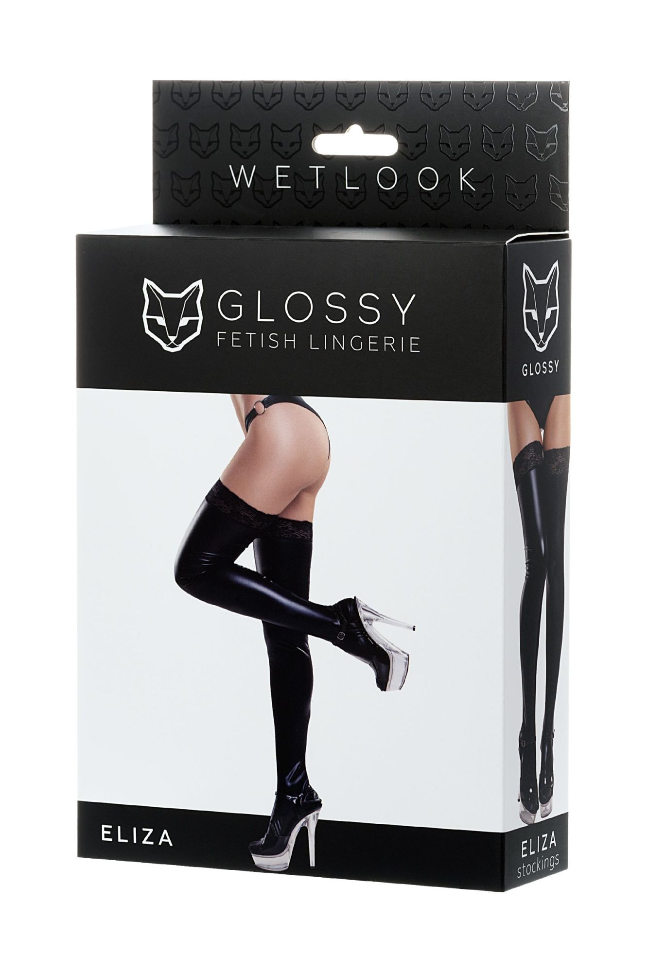Эротическое чулки glossy eliza из материала wetlook со вставкой из кружева, черный, xl в Севастополе