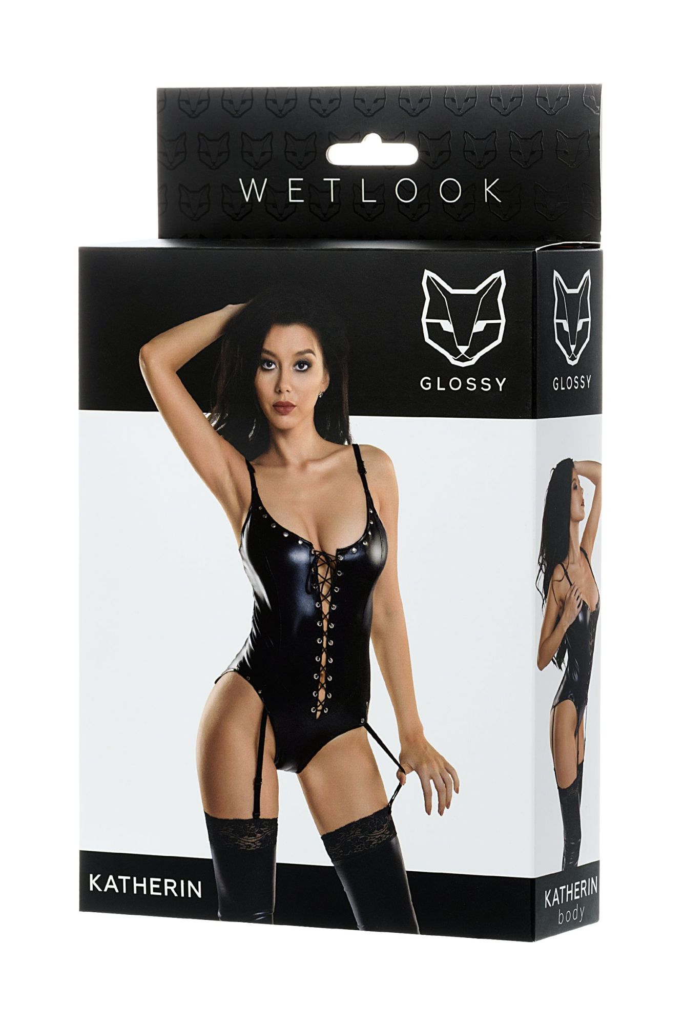 Эротическое боди glossy katherin из материала wetlook на шнуровке, черное, l в Севастополе