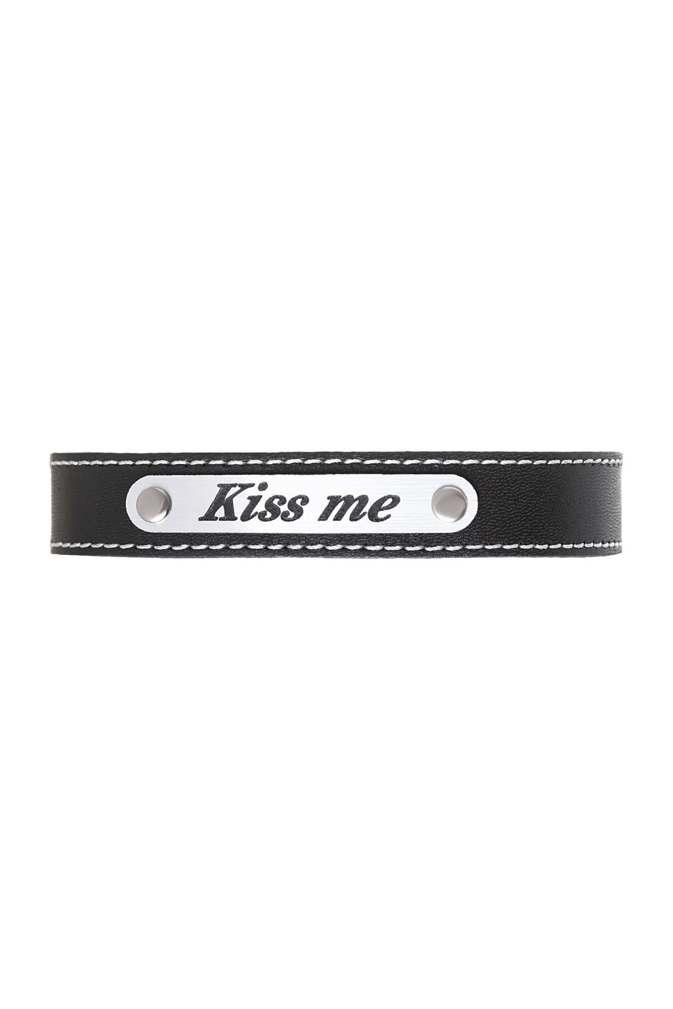 чокер штучки-дрючки «kiss me» с белой строчкой, кожанный, чёрный в Севастополе