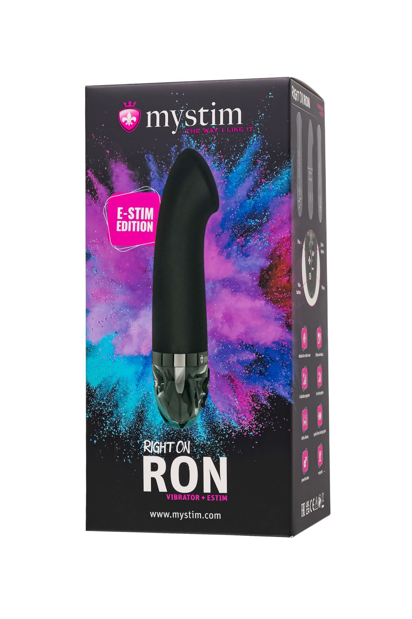 вибратор mystim right on ron с электростимуляцией,силикон, черный, 16,5 см в Севастополе