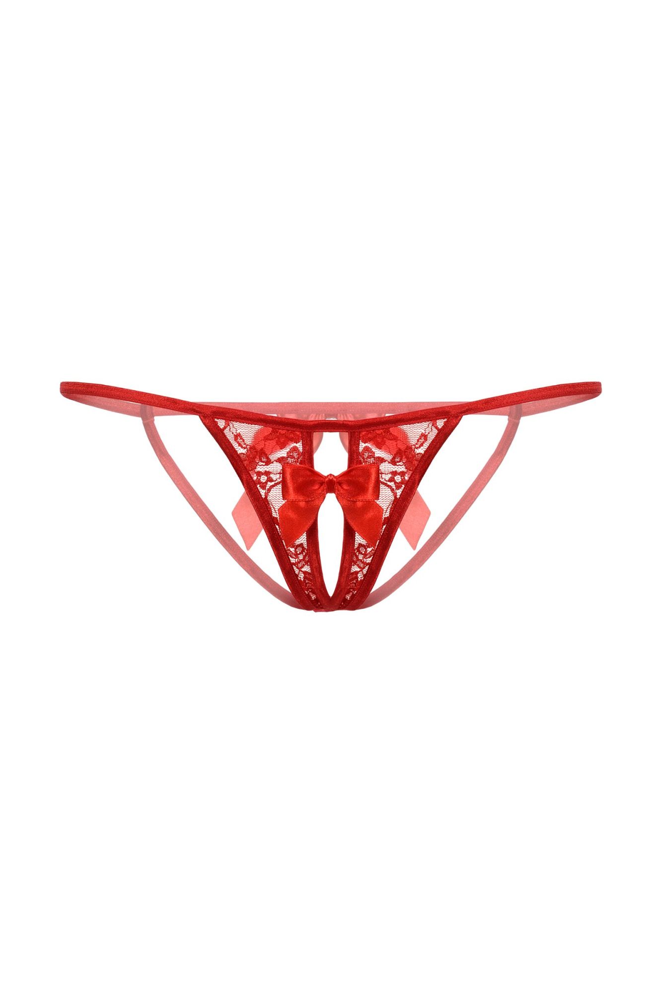 Эротическое стринги с бантиком открытые кружевные softline collection, красный, s/l в Севастополе