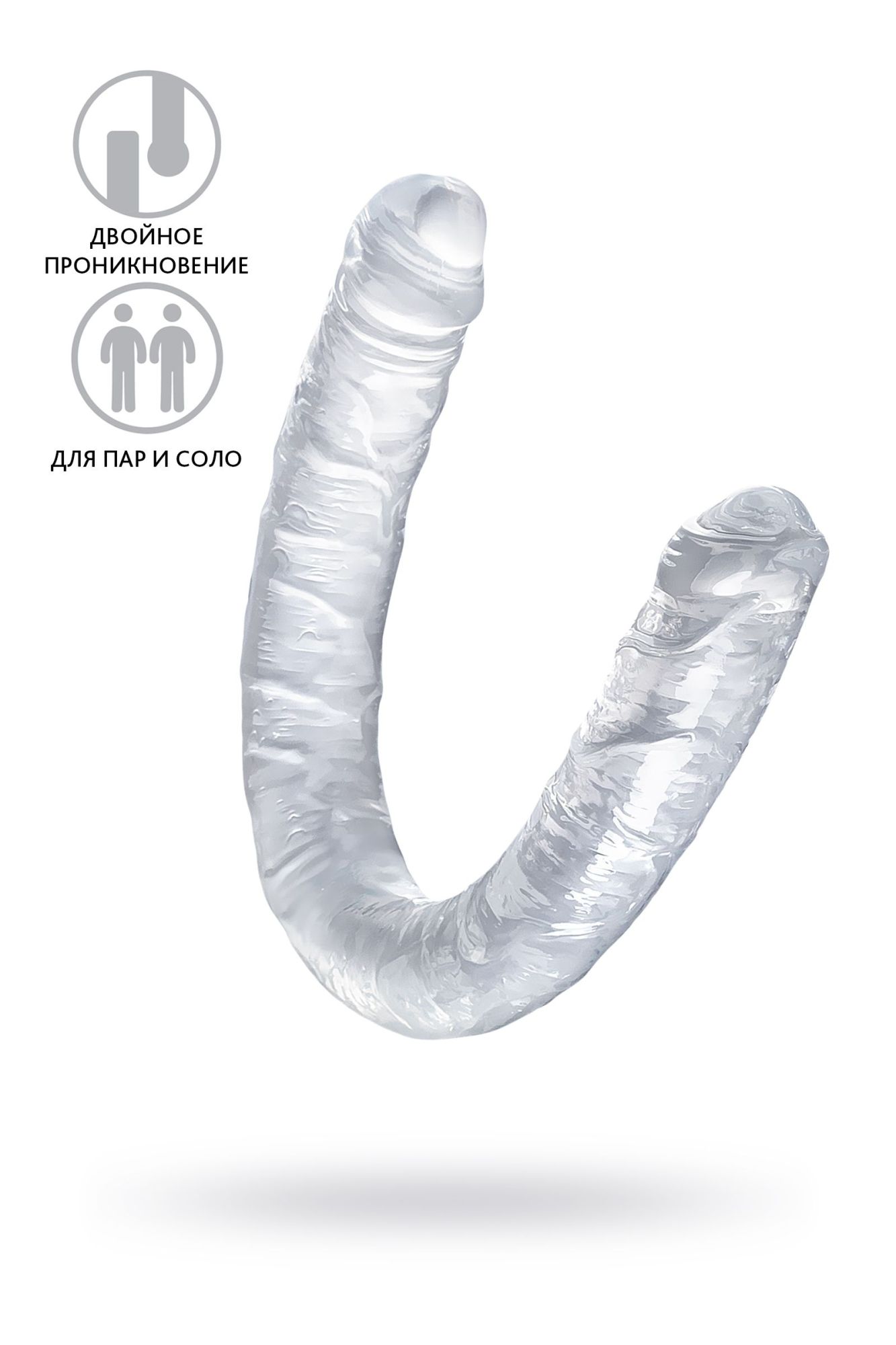 фаллоимитатор двусторонний toyfa double dildo, tpr, прозрачный, 40 см в Севастополе