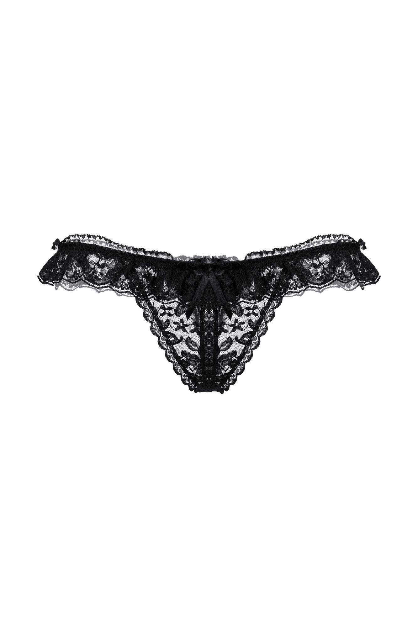 Эротическое стринги с кружевной рюшей открытые softline collection, черный, s/l в Севастополе