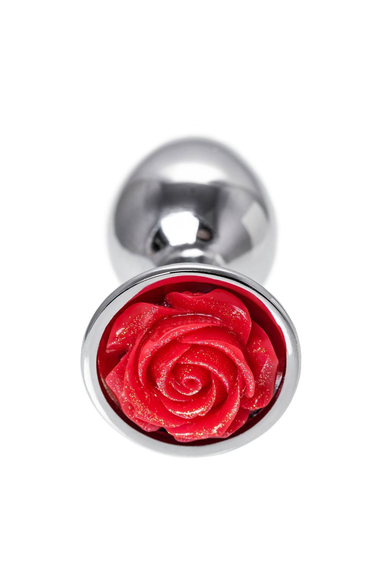 анальная втулка metal by toyfa, металл, серебристая с красной розочкой, 8 см, ø 2,7 см, 48 г в Севастополе
